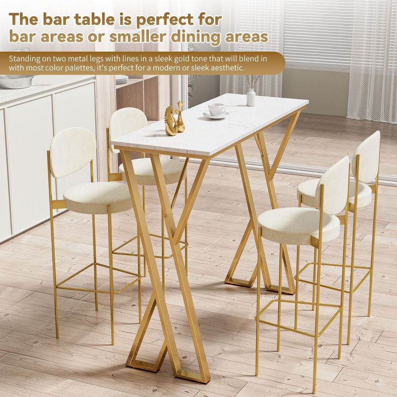 Modern White Kitchen Bar Height Dining Table Wood Breakfast Pub Table with Gold Base-Maison Boucle, 2 of 9