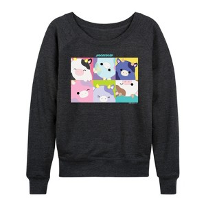 Women's - Squishmallows - Mooody Cow Grid Lightweight French Terry Wide Neck Long Sleeve Shirt - 1 of 4