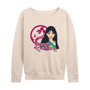Women's - Disney Princess - Strength Of A Warrior Lightweight French Terry Wide Neck Long Sleeve Shirt - 1 of 4