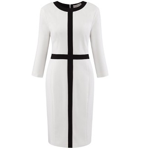 Hobemty Women's Work Winter Round Neck Contrast Color Sheath Dress - 1 of 4