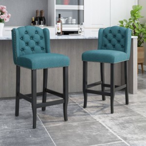 31 Inch Bar Stools Set Of 2,Fabric Upholstered Kitchen Chairs With Tufted Wingback,Armless Living Room Chairs,Rubberwood Dining Bar-Cuddlewood - 1 of 4