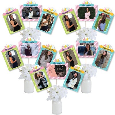 Big Dot of Happiness Colorful Baby Shower - Gender Neutral Party Picture Centerpiece Sticks - Photo Table Toppers - 15 Pieces