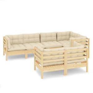 vidaXL Garden Lounge Set Cream Solid pinewood, 100% polyester Standard - 1 of 4