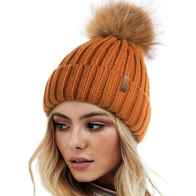 ZUPPAD Womens Winter Knitted Beanie Hat with Faux Fur Pom Warm Knit Skull Cap Beanie for Women Hats 1 Pack
