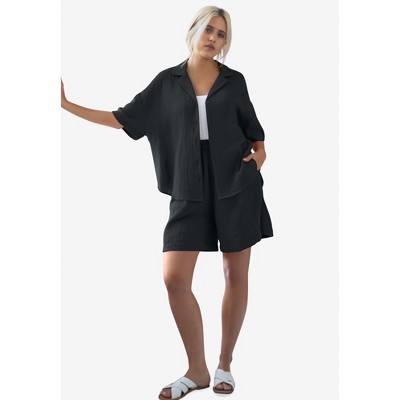 ellos Plus Size Pull-On Elastic Waist Gauze Shorts