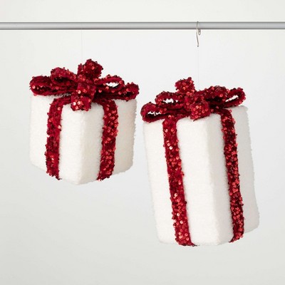 7"H & 10"H Sullivans Christmas Red Glitter Gift Ornaments Set of 2  Red-White