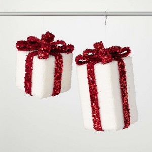 7"H & 10"H Sullivans Christmas Red Glitter Gift Ornaments Set of 2  Red-White - 1 of 2