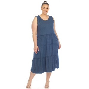Women's Plus Size Scoop Neck Tiered Midi Dress - White Mark - 1 of 4