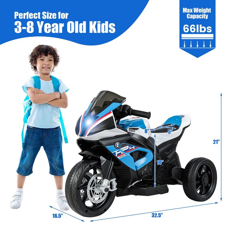 Costway 12V Kids Ride on Motorcycle Licensed BMW 3 Wheels Electric Toy w/ Light & Music, 3 of 10