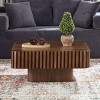 35.4" Modern Square Wood Veneer Coffee Table with Pedestal Base, Natural Brown Large Center Table for Living Room - 3irtyhousy - 3 of 4