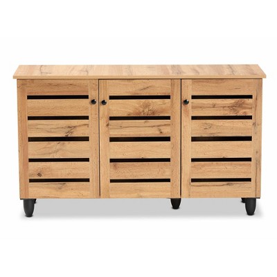 Gisela Oak Brown Wood 3-Door Shoe Storage Cabinet