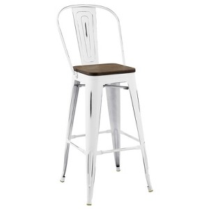 Promenade Steel Bistro Barstool with Bamboo Seat White - Modway - 1 of 4
