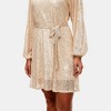 Knit & Lounge Women’s Sequin Mini Dress Long Balloon Sleeves Tie Waist Round Neckline Holiday Party Look - 3 of 4