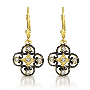 Guili Cubic Zirconia Sterling Silver Black And Gold Lace Deco Euro Earrings - 1 of 2