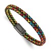 Chisel Stainless Steel Antiqued Braided Brown Leather and Multi-color Nylon 8.25" Bracelet - 2 of 4