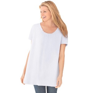 Woman Within Plus Size Perfect Short-Sleeve Shirred U-Neck Tunic - 1 of 4