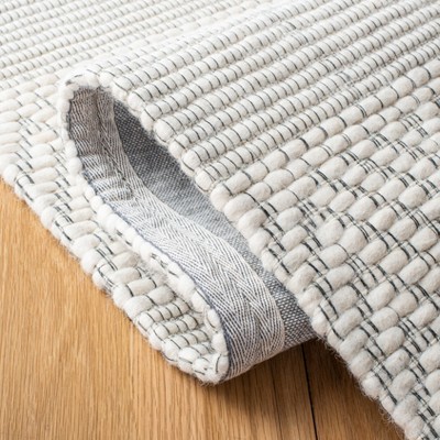 Ivory Flat Woven Square Wool and Synthetic Area Rug