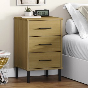 vidaXL Bedside Cabinet with Metal Legs Brown Solid Wood Pine OSLO - 1 of 4