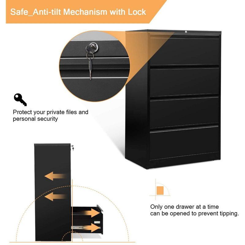 AOBABO Locking Metal Office Storage Organization Filing Cabinet with Adjustable File Hanging Bar and 2 Keys, 4 of 10