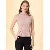 INSPIRE CHIC Women's Ruffle Neck Keyhole Back Sleeveless Floral Lace Peplum Blouses - 2 of 4