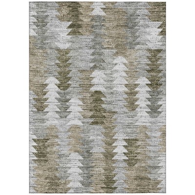 Brown Beige And Gray Geometric Washable Indoor Outdoor Area Rug