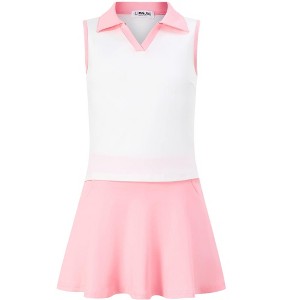 Kids Girls Tennis Golf Dress Outfit Sleeveless Dress with Pockets Athletic Skorts and Polo Tank Top Sets - 1 of 3