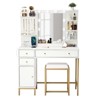 White Vanity Desk Set with Stool Mirror Lights 3 Color Lighting Dressing Table Makeup Station Charging Ports Large Beauty Desk - 3 of 4