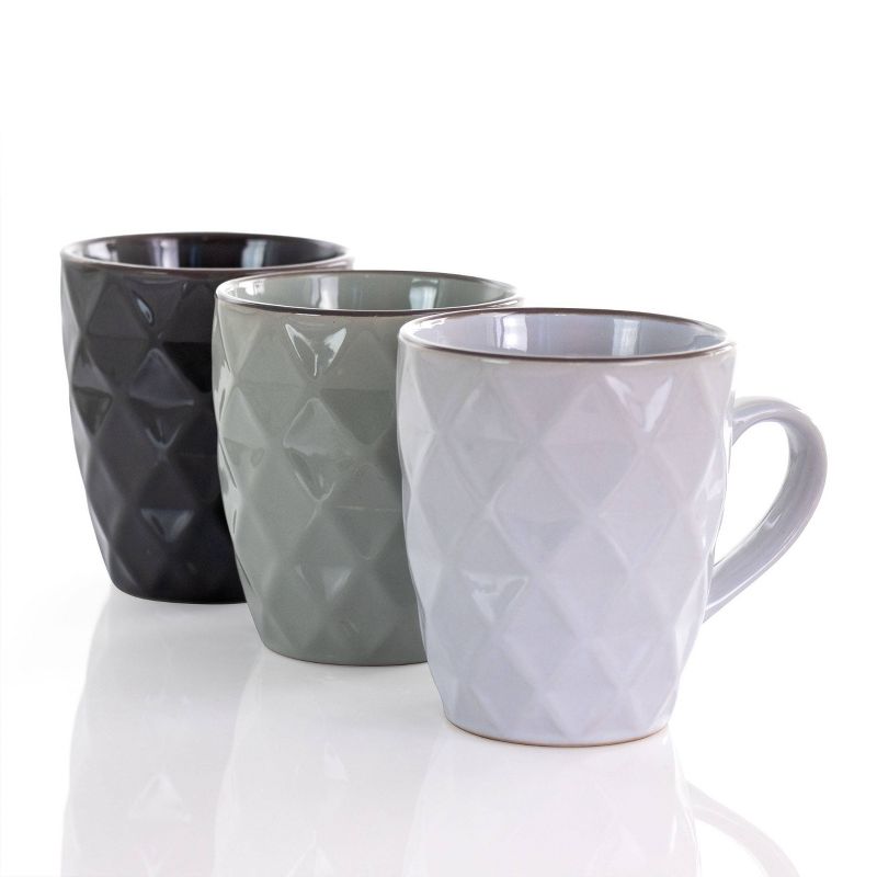 12oz 6pc Porcelain Diamond Waves Assorted Mug Set with Stand - Elama, 2 of 6