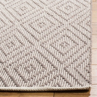 Handwoven Grey Ivory Geometric Wool-Cotton Blend Area Rug 9'x12'
