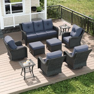 LayinSun Wicker Outdoor Furniture Set with 6-inch Comfy Cushions, High Back Patio Furniture Set with Swivel Rocking Chairs and Side Table - 1 of 4