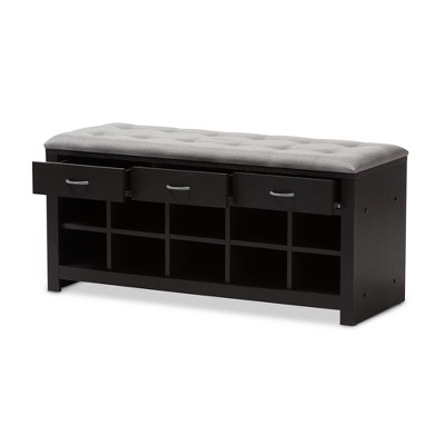 Espresso Entryway Bench with Cushioned Seat and Storage