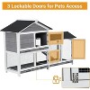 58'' Bunny Hutch Indoor with 3 Leak-Proof Trays, Wooden Waterproof Roof Rabbit Hutch Indoor/Outdoor, 2-Tier Bunny House/Chicken Coop, Gray and Black - 4 of 4
