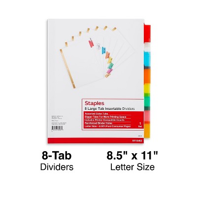 Staples Big Tab Insertable Paper Dividers 8-Tab Multicolor (13492/11123) 