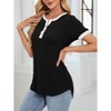 Women's Henley Short Sleeve Top Contrast Trim Ribbed Knit T Shirt - 2 of 4