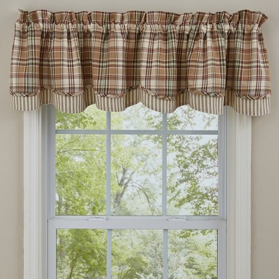 Beige and Green Plaid Cotton Rod Pocket Valance
