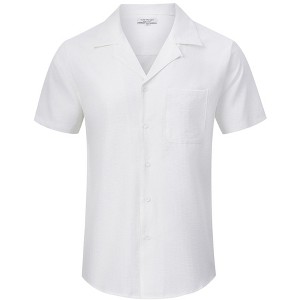 Men's Casual Cuban Short Sleeve Button Down Beach Shirt with Pocket - 1 of 4