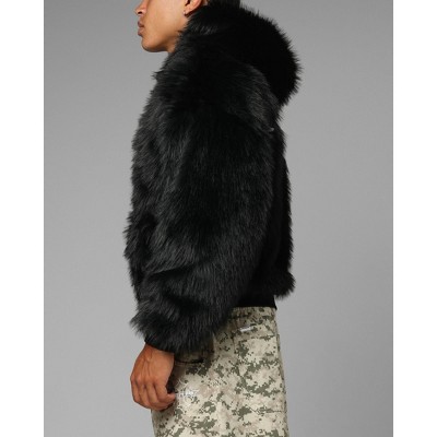 LOITER Mens Eastern Bloc Faux Fur Jacket - Black L — фото 6