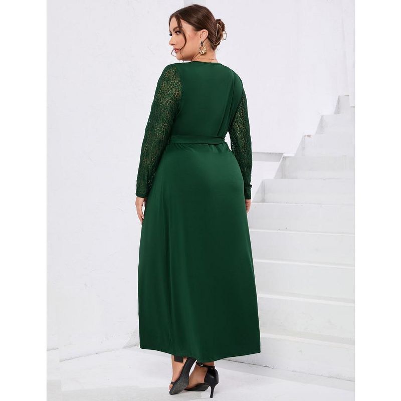 Plus Size Formal Maxi Dress for Curvy Women Wrap V Neck Dress Wedding Guest Dresses Lace Long Sleeve Fall Dress, 5 of 7