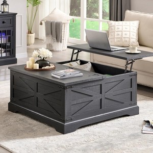 SinCiDo Farmhouse Lift Top Coffee Table, 36" Square Center Table w/Large Hidden Storage Compartment, Rustic Wood Living Room Dining Table - 1 of 4