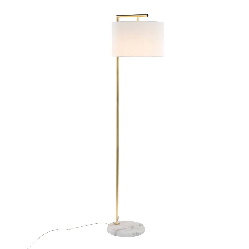 LumiSource Fran Contemporary Floor Lamp in Gold Metal White Marble and White Linen Shade, 2 of 11