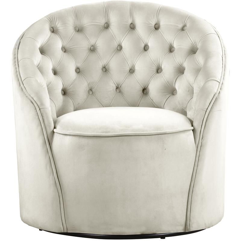 Alessio 18"H Tufted Velvet Swivel Accent Chair in Cream-Meridian Furniture, 4 of 11