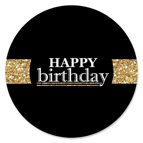 Adult Happy Birthday - Gold - Birthday Party Circle Sticker Labels - 24 Count