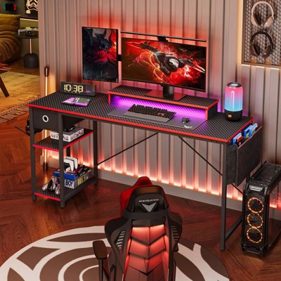 White 61-Inch LED Computer Desk with Drawer and Headphone Hook
