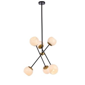 Elegant Lighting Axl 24 inch pendant in black and brass with white shade - 1 of 4