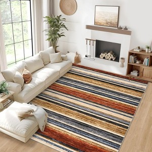 Modern Area Rug 6x9 Washable Striped Accent Carpet with Non-Slip Backing, Stain-Resistant Low Pile Indoor Mat, Foldable Contemporary Throw Rug - 1 of 4