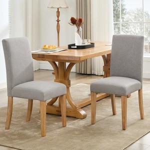 Dining Chairs Set of 2, Modern Fabric Upholstered Kitchen Chairs with Curved Backrest, Heavy-Duty Side Chair with Wood Legs - 1 of 4