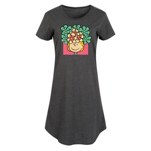 Women's Peanuts Sally Flowers Graphic T-shirt Dress - Heather Charcoal - 4X - 1 of 4