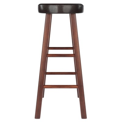 Transitional Walnut Brown Wood Bar Stool with Espresso Cushion, 30"