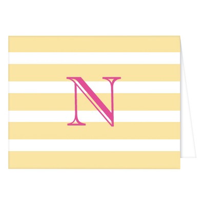 "N" Monogram Cabana Stripe Folded Notes Yellow