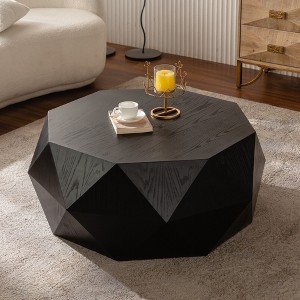 38" Solid Wood Retro Style Coffee Table with Three-Dimensional Embossed Pattern and Sturdy Construction - 1 of 4